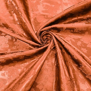 Burnt Orange 60&quot; Wide Polyester Big Roses/Flowers Brocade Jacquard Satin Fabric/Cosplay Costumes, Skirts, Table Linen/Sold By The Yard.