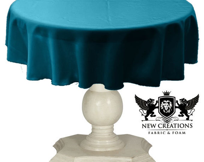 Teal Tablecloth Solid Dull Bridal Satin Overlay for Small Coffee Table Seamless.