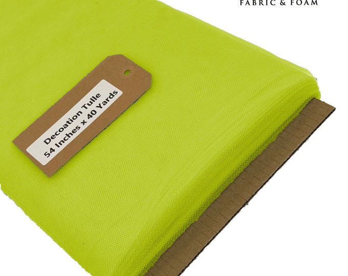 Lime Green 54" Wide by 40 Yards Long (120 Feet) Polyester Tulle Fabric Bolt, for Wedding and Decoration.