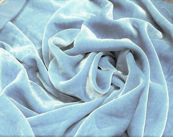 Light Blue 60" Wide 90% Polyester 10 percent Spandex Stretch Velvet Fabric for Sewing Apparel Costumes Craft, Sold By The Yard.