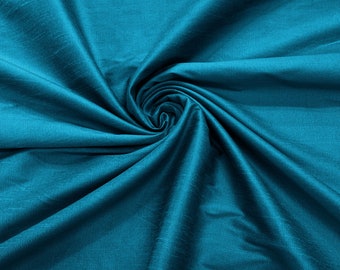 Teal Polyester Dupioni Faux Silk Fabric | 55" Wide Wedding, Home Decor.