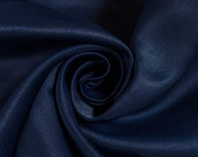 Navy Blue Heavy Shiny Bridal Satin Fabric for Wedding Dress, 60" inches wide sold by The Yard.
