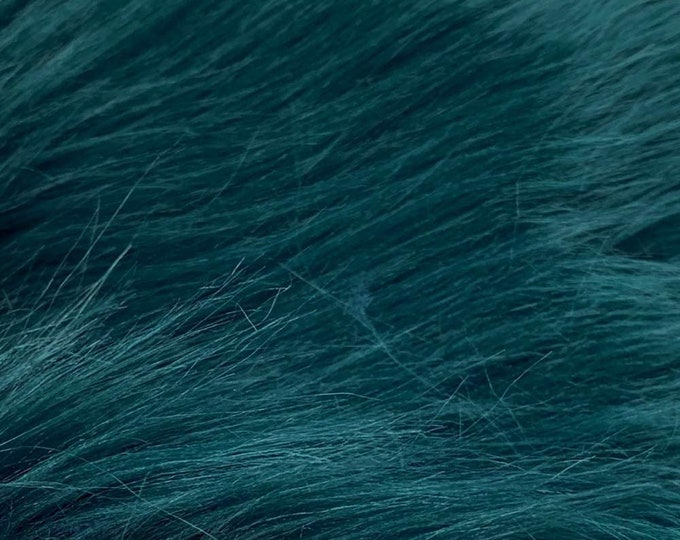 Teal 60" Wide Shaggy Faux Fur Fabric, Sold By The Yard.