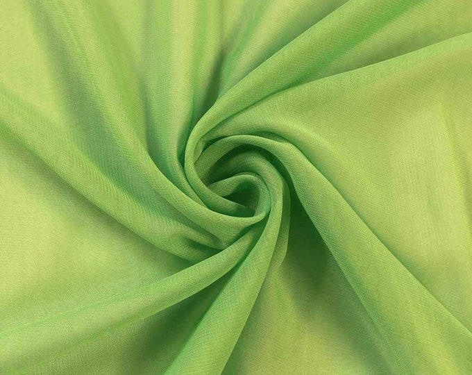 Lime Green 58/60" Wide 100% Polyester Soft Light Weight, Sheer, See Through Chiffon Fabric Sold By The Yard.