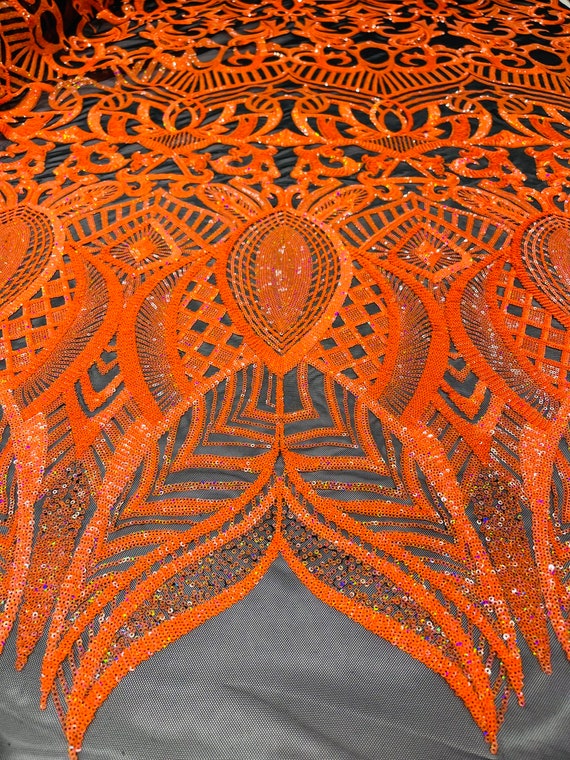 Orange Designer Chiffon Sequins