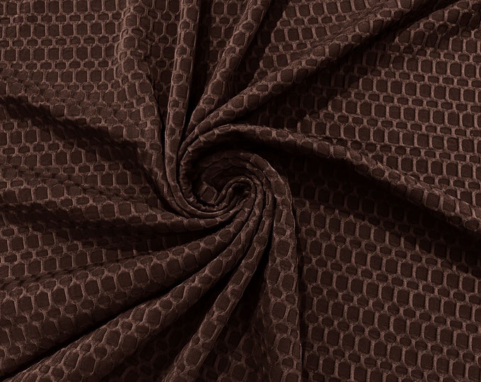 Brown - Honeycomb 4-Way Stretch Knit Fabric for Leggings, Athletic Wear, Work Out Gear, Biker Fabric by The Yard.