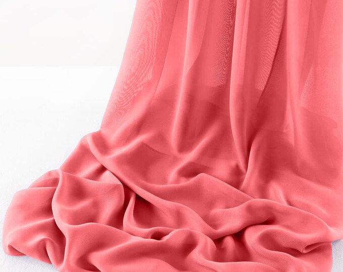 Coral Chelsea Wool Dobby Chiffon Fabric/58" Wide Sheer Fabric/Solid Color Draping Fabric for Wedding Party Easter Backdrop.