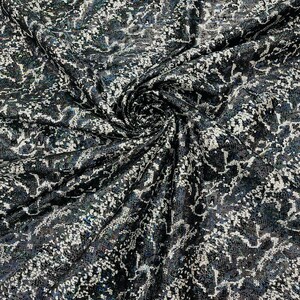 Black - Snake Design Shattered Glass Nylon Spandex Fabric, 4-Way Stretch, Medium Weight, by The Yard.