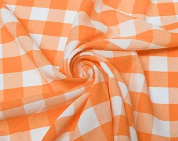 Orange, 58/59" Wide 100% Polyester Poplin 1" Square Gingham on white Checkered Fabric By The Yard.