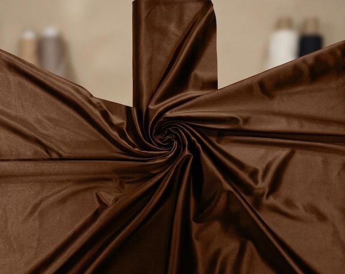 Brown Heavy Shiny Satin Stretch Spandex Fabric by the Yard – Glossy Polyester Spandex Fabric for Prom, Bridal & Evening Wear