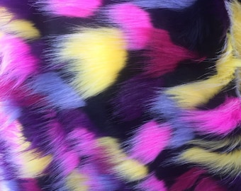 Purple multi color jacquard faux fun fur-shaggy fun fur-super soft faux fun fur-sold by the yard.