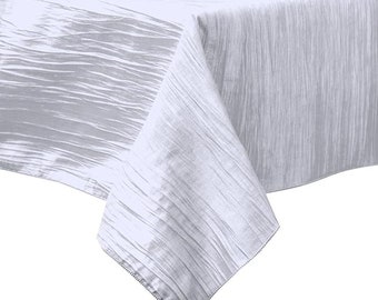 White Rectangular Light Weight Accordion Design Crushed Taffeta Seamless Table Overlay