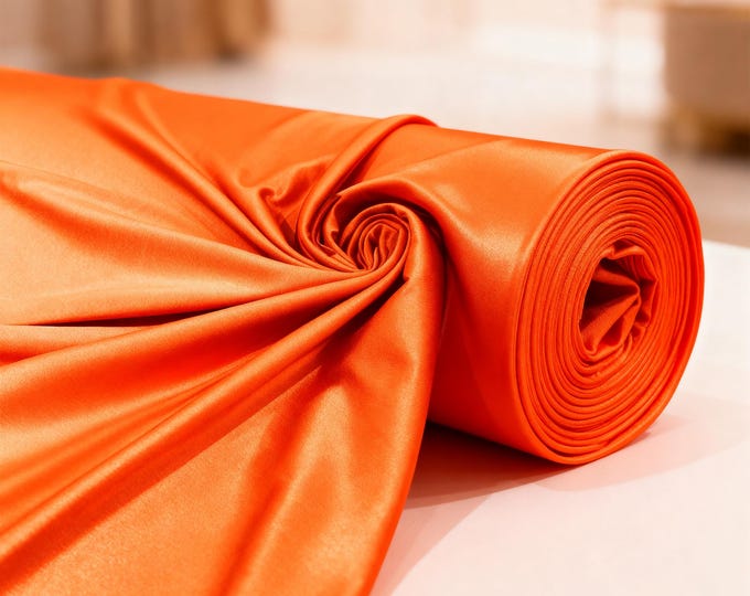 Neon Orange Shiny Milliskin Tricot Spandex Fabric By The Yard, 4 Way Stretch Nylon Lycra Fabric For Swimwear Costumes