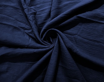 Navy Blue Air Flow Polyester Fabric for Dresses, 2 way stretch, Tops, Bottoms, Shawl, Scarf, Costumes, Crafts.