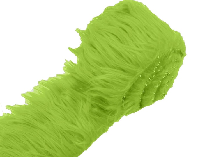 Lime Green Long Pile Soft Faux Fur Fabric STRIP for Fur suit, Cosplay Costume, Photo Prop, Trim, Throw Pillow, Crafts.