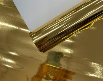 Guldfärgad spegelvinylväv, 136 cm brett reflekterande klädselmaterial