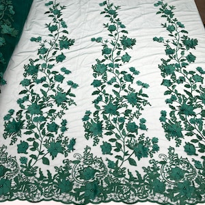 Vivian HUNTER GREEN Polyester Embroidery with Sequins on Mesh Lace