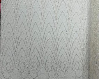 White - Luxury Chain Geometric Beaded Lace, By The Yard.