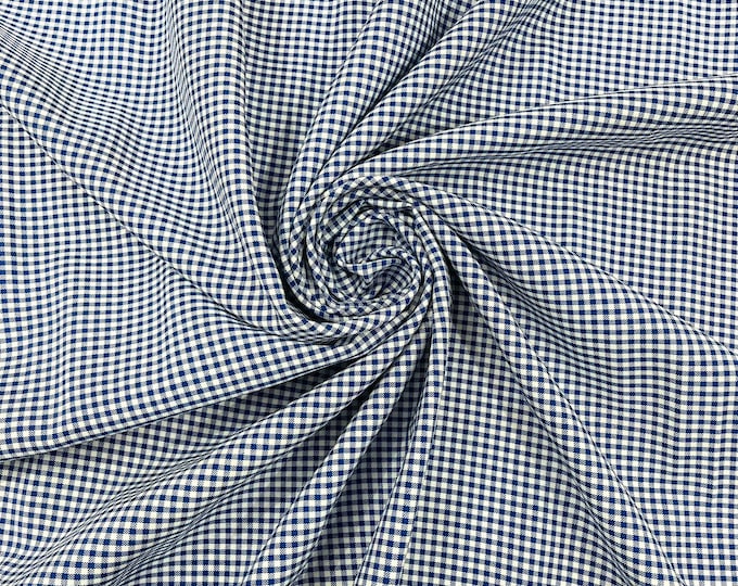 Royal Blue Gingham 1/8” Squares, Polyester Checkered Fabric- Sold by the yard
