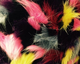 Plum multi color jacquard faux fun fur-shaggy fun fur- super soft faux fun fur-sold by the yard.