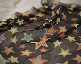 Star Print Power Mesh Fabric by the Yard Sheer Stretch Nylon Spandex Multicolor for Dress Dancewear Costume 58 Inch