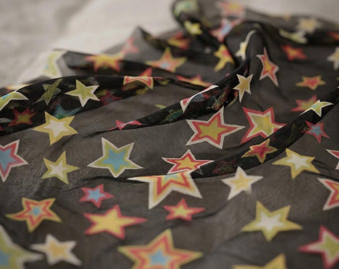 Star Print Power Mesh Fabric by the Yard Sheer Stretch Nylon Spandex Multicolor for Dress Dancewear Costume 58 Inch