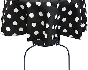 New Creations Fabric & Foam Inc, Round Poly Cotton Print Tablecloth (Polka Dot White on Black. Choose Size Below