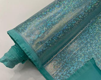 Mint Shattered Glass Foil Hologram/58” Wide/4 Way Stretch Spandex Nylon Tricot by the yard.