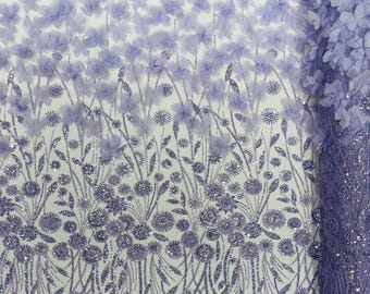 Lilac - Luxury 3D Floral/Butterfly Beaded lace, by The Yard.