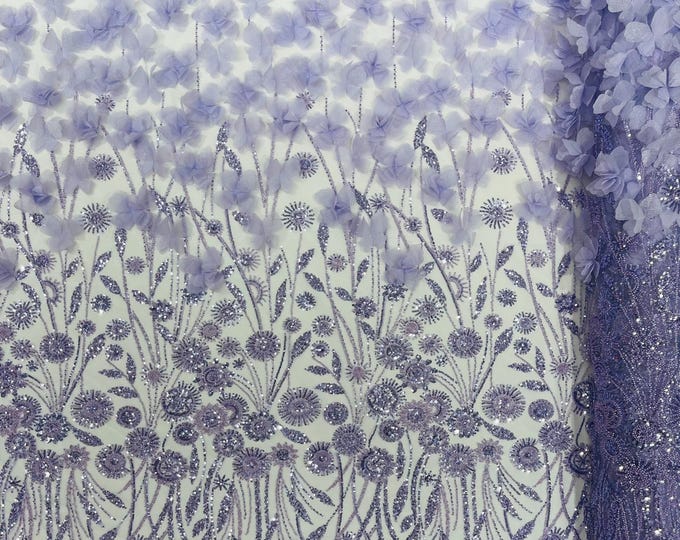 Lilac - Luxury 3D Floral/Butterfly Beaded lace, by The Yard.
