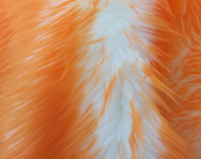 Orange/ivory deluxe cotton candy design- shaggy faux fun fur-2 tone super soft faux fur- sold by the yard-