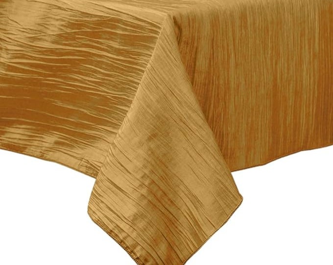 Gold Square Light Weight Accordion Design Crushed Taffeta Seamless Table Overlay.