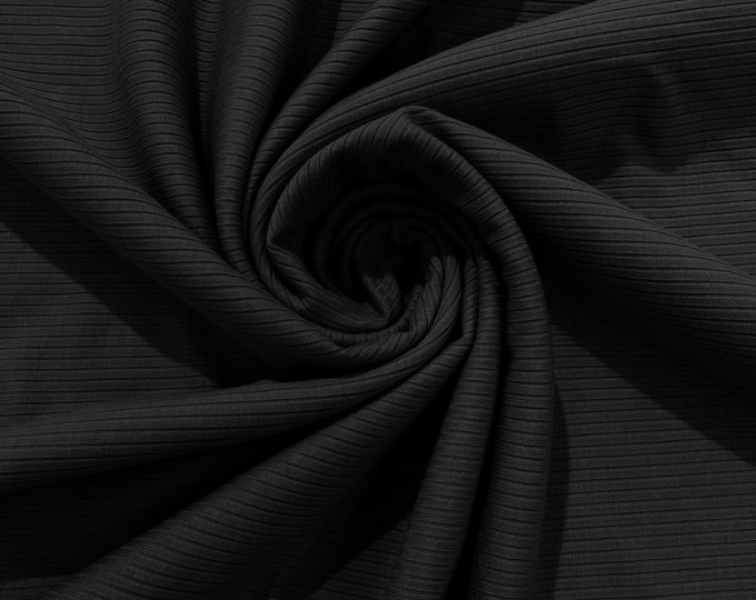 Black - Stretch Rib Knit Fabric Polyester Spandex (By The Yard)