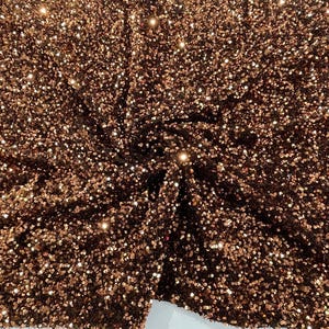 Brown stretch velvet with luxury sequins all over 5mm shining sequins 2-way stretch, sold by the yard.