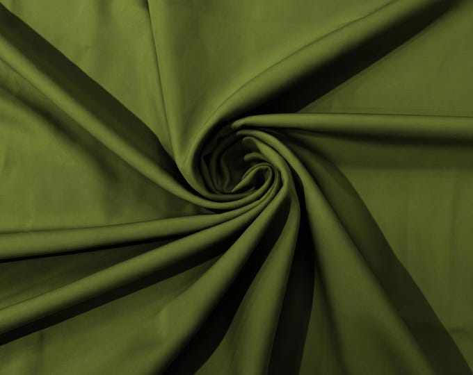 Olive Green Dull Stretch Crepe Fabric by the Yard – 4 Way Stretch Matte Polyester Spandex Fabric for Bridal Gowns, Evening Dresses & Apparel