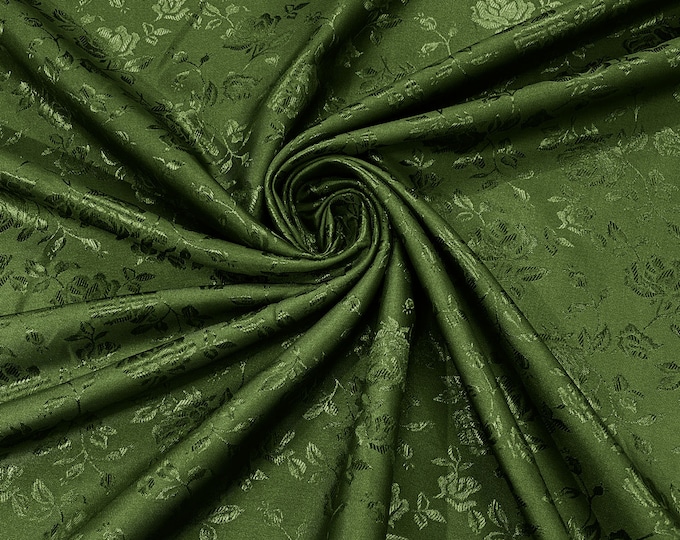 Bamboo Green 60" Wide Polyester Roses/Flowers Brocade Jacquard Satin Fabric/Cosplay Costumes, Skirts, Table Linen/Sold By The Yard.