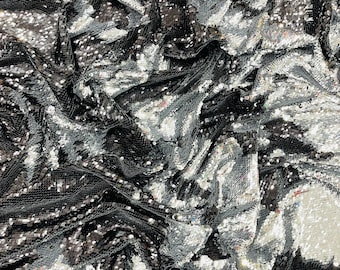 Black Silver Reversible Color Changing Sequin Fabric| 54" Wide| Stretch Polyester Spandex.