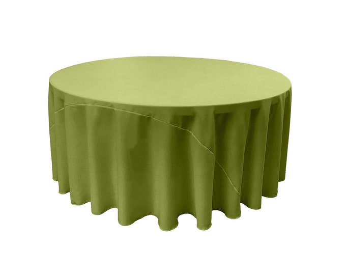 Dark Lime Green - Solid Round Polyester Poplin Tablecloth With Seamless.