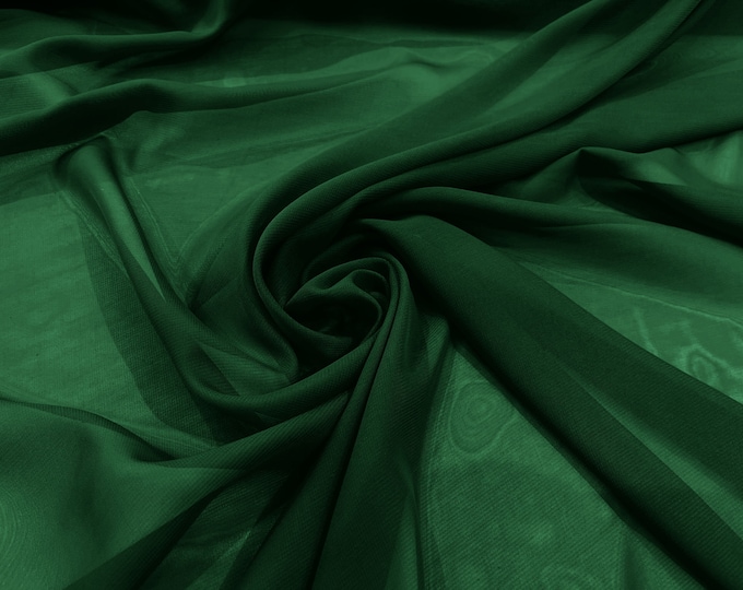 Hunter Green 58/60" Wide 100% Polyester Soft Light Weight, Sheer, See Through Chiffon Fabric/ Bridal Apparel | Dresses | Costumes/ Backdrop