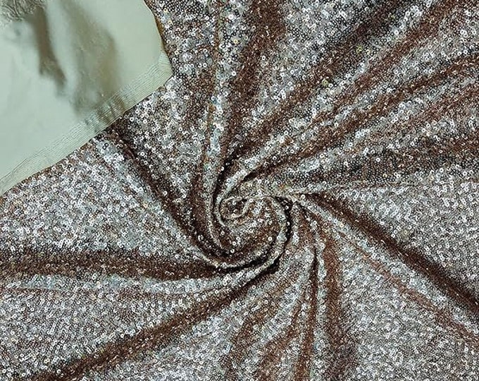 Champagne  - Mini Glitz Sequins on a 4 Way Stretch Spandex Fabric- Sold by The Yard.