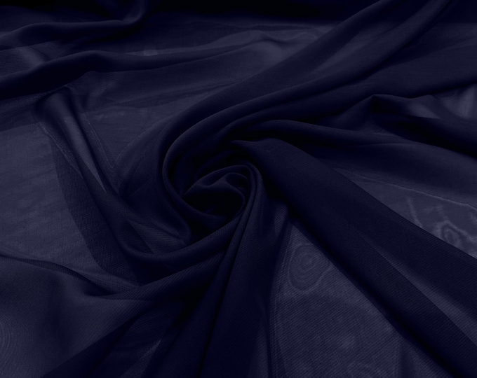 Navy Blue 5 Yards 60" Wide Sheer Fabric Chiffon Fabric by The Yard Continuous Solid Color Draping Fabric for Wedding Party Easter Backdrop