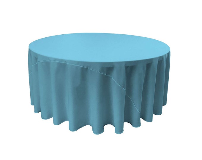 Tiff Blue - Solid Round Polyester Poplin Tablecloth With Seamless.