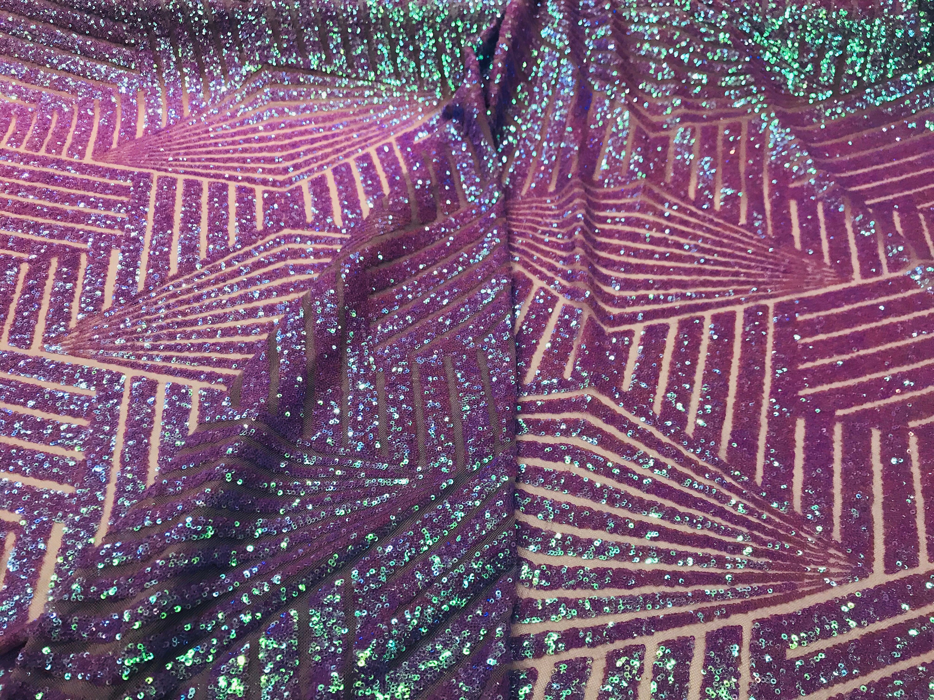 Lavender iridescent sequin geometric diamond design on a 2 way stretch ...