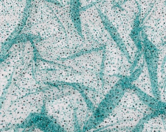 Teal All Over Luxury Beaded Mesh with Pearls, Sequins for Wedding Dresses, Prom Gowns