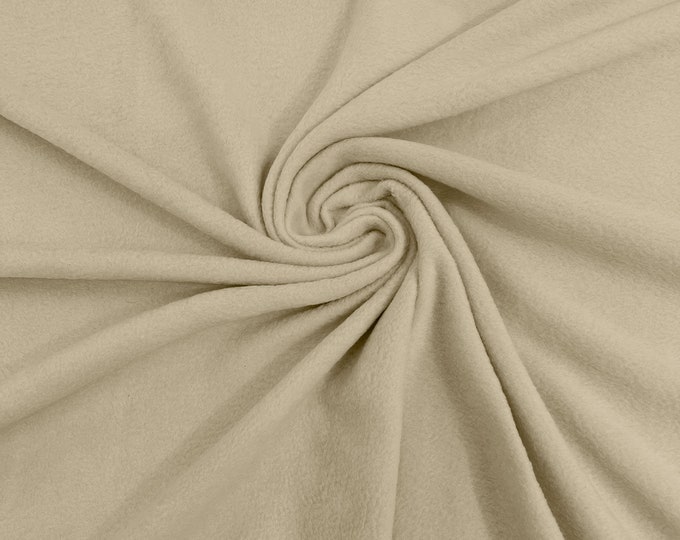 Beige Solid Polar Fleece Fabric Anti-Pill 58" Wide Sold by The Yard.