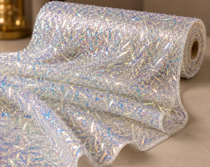 Clear Iridescent Sequin Sword Mesh Fabric By The Yard, Pink Mesh Sequin Fabric, Burning Man Costume Fabric