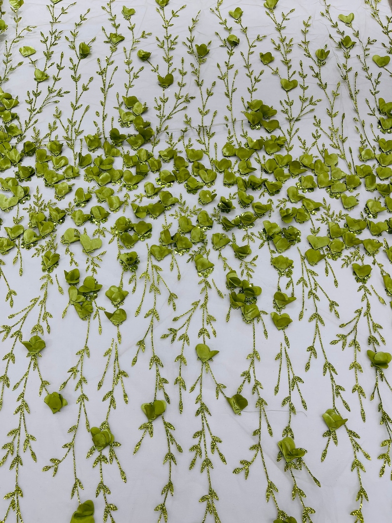 Olive Green 3D Satin Floral Glitter Sequin Fabric/prom/wedding Lace ...