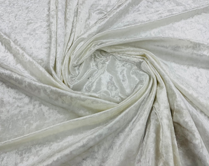 Ivory 60" Wide 90% Polyester 10 Percent Spandex Stretch Crushed Velvet Fabric for Sewing Apparel Costumes Craft, Sold By The Yard.