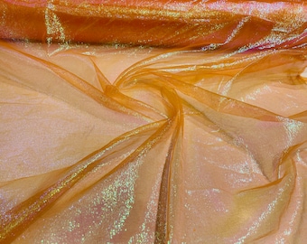 Orange Iridescent Crush 40-45 Inches Wide 100% Polyester Soft Light Weight, Sheer, See Through iridescent Organza Fabric-Sold By The Yard.