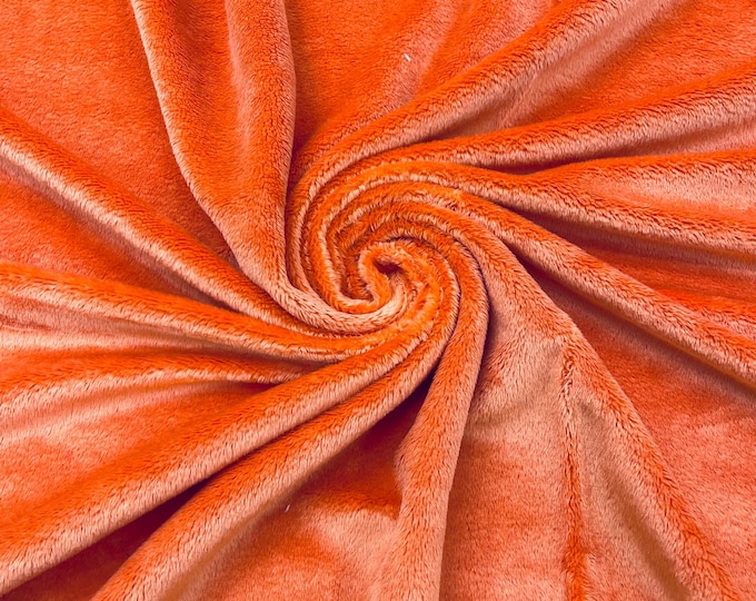 Orange Minky Smooth Soft Solid Plush Faux Fake Fur Fabric Polyester- Sold by the yard.